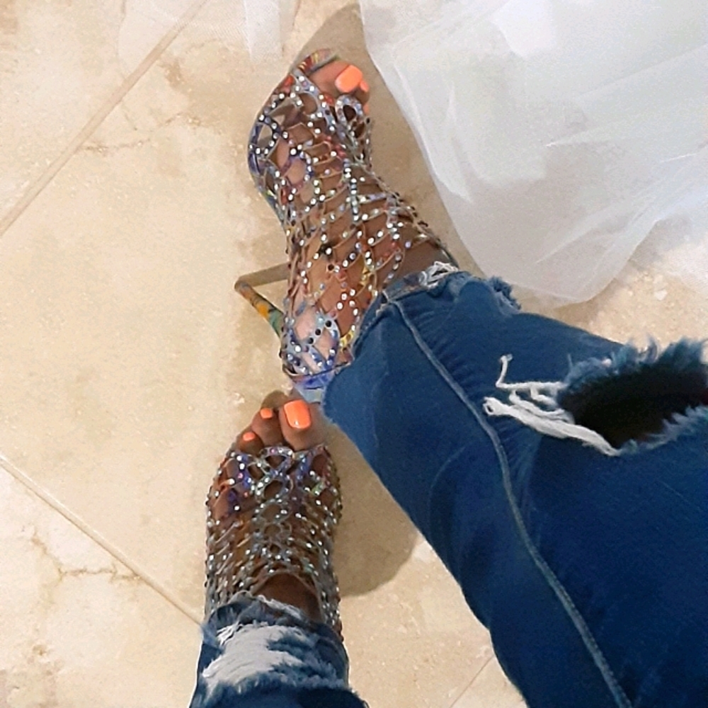 Multicolored Cutout Peep Toe Booties